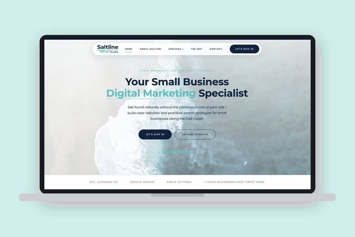 Saltline Studio website design on a laptop